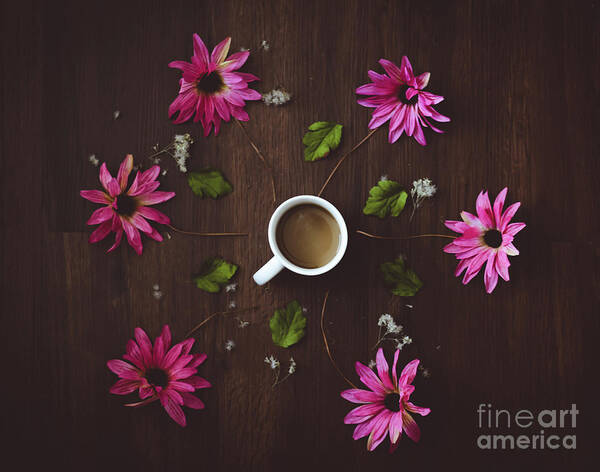Coffee Art Print featuring the photograph Coffee and Flowers by Adrian De Leon Art and Photography
