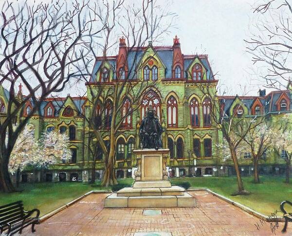 Architecture Art Print featuring the painting College Hall, University of Pennsylvania by Henrieta Maneva