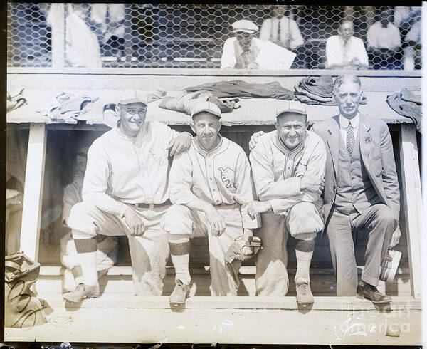 People Art Print featuring the photograph Connie Mack Wplayers In Dugout by Bettmann