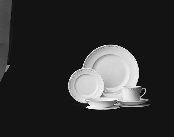 1962 Art Print featuring the photograph Crockery Against Black Background by Tom Kelley Archive