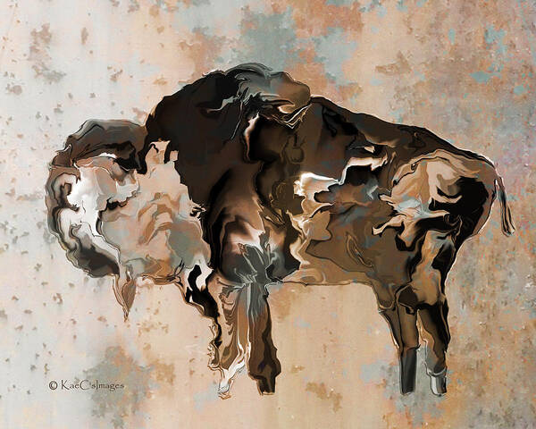 Bison Art Print featuring the digital art Montana Bison 6D by Kae Cheatham