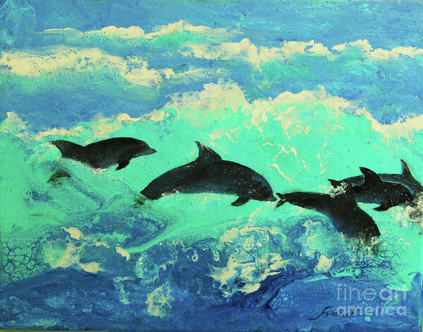 Painting Art Print featuring the painting Dolphins Play by Jeanette French