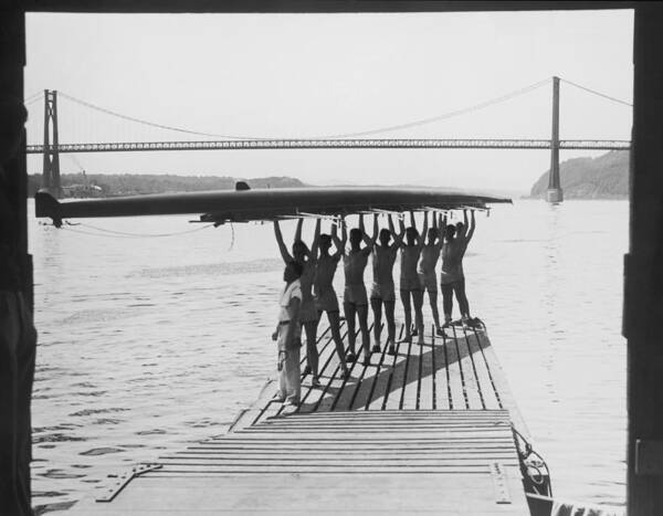 Sport Rowing Art Print featuring the photograph Eight Man Crew Team On Jetty Holding by Fpg