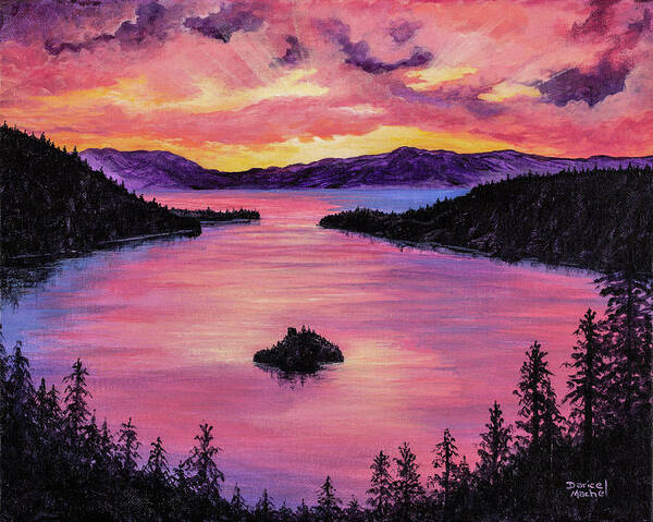 Emerald Bay Art Print featuring the painting Emerald Bay Sunset by Darice Machel McGuire