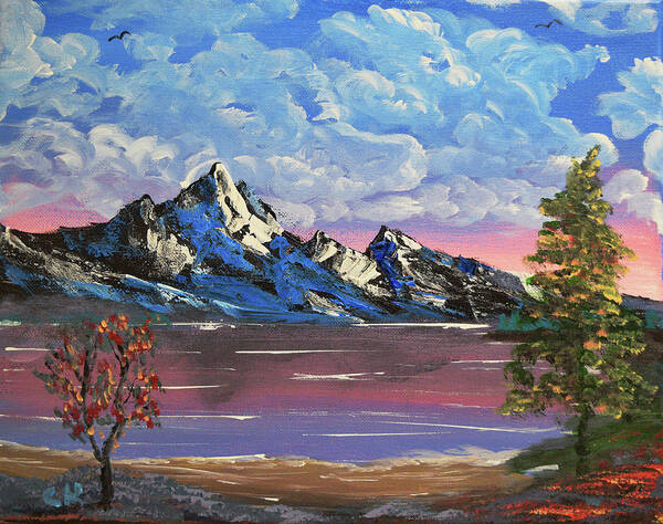 Mountains Art Print featuring the painting Evening Lake Wonder by Chance Kafka