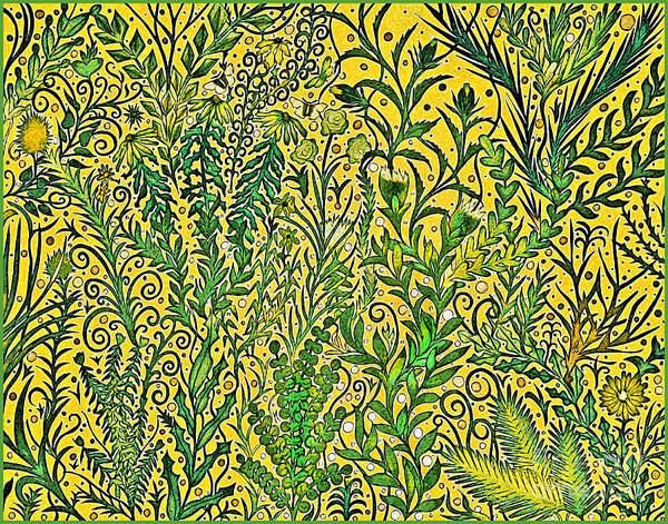 Lise Winne Art Print featuring the tapestry - textile Garden in Mustard Yellow and Green by Lise Winne