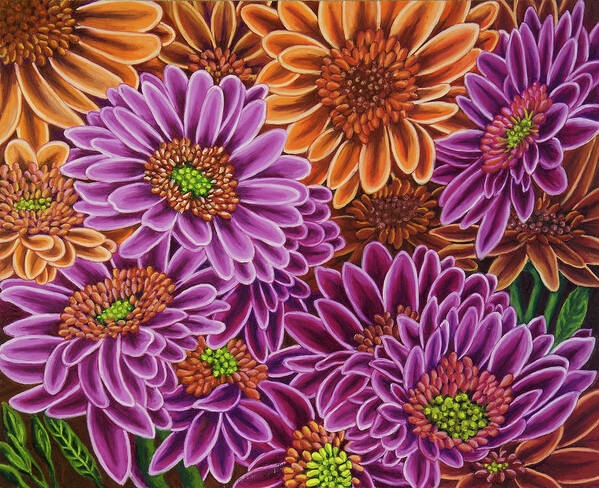 Gerbera Mostly Magenta Art Print featuring the painting Gerbera Mostly Magenta by Andrea Strongwater