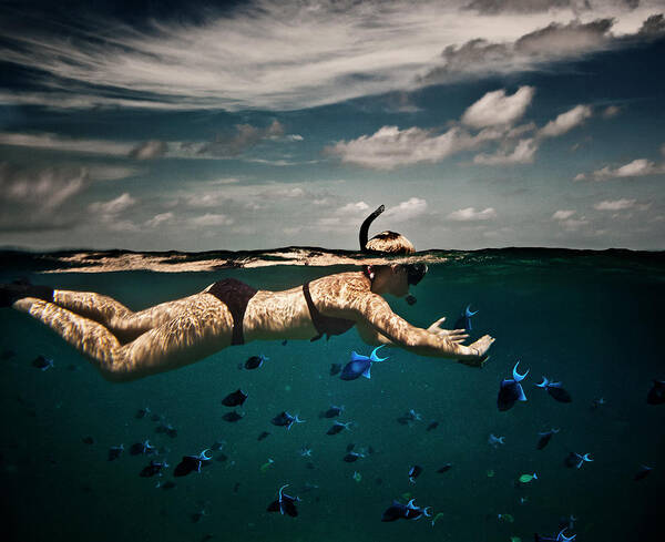 People Art Print featuring the photograph Girl Snorkelling In Indian Ocean by Rjw