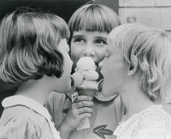 People Art Print featuring the photograph Girls Licking Ice Cream by Bettmann