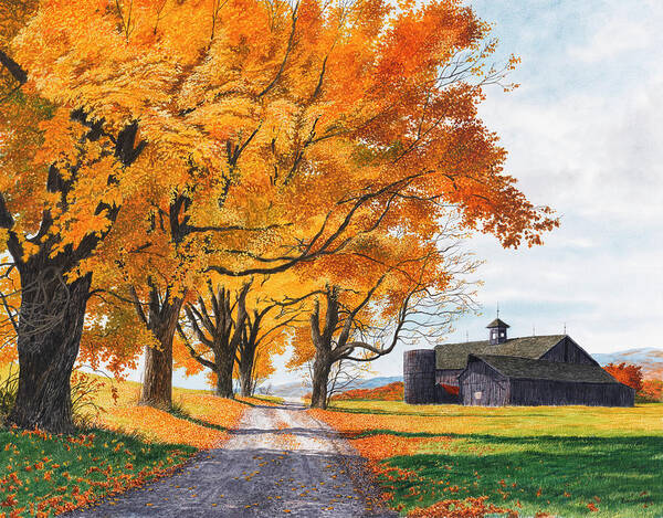 Autumn Art Print featuring the painting Golden Maples by Michael Davidoff