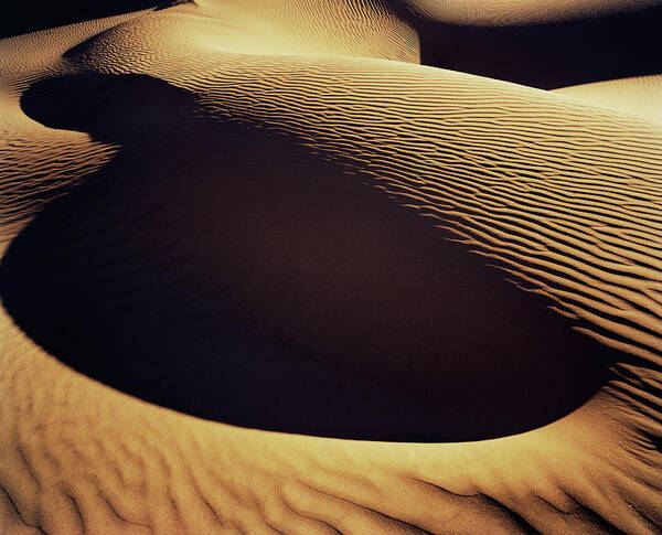 Sand Dune Art Print featuring the photograph Graphic Sand Dune Formations At Sunset by Gary Yeowell