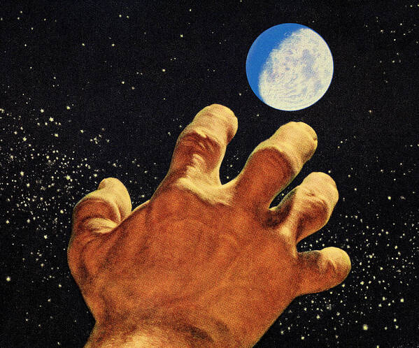 Astronomy Art Print featuring the drawing Hand Reaching Toward the Moon by CSA Images