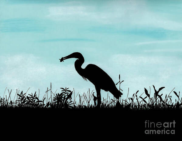 Bird Art Print featuring the drawing Heron Has Supper by D Hackett