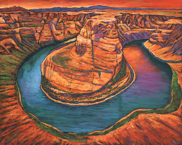 Arizona Art Print featuring the painting Horseshoe Bend Sunset by Johnathan Harris