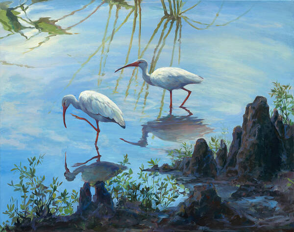 Spoon Bill Art Print featuring the painting Ibis Cypress by Laurie Snow Hein