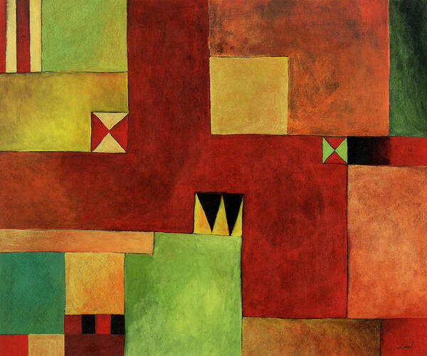 Contemporary Piece Consisting Of Squares And Triangles In Various Shapes And Colors (colors Include: Red Art Print featuring the mixed media L-14 by Pablo Esteban