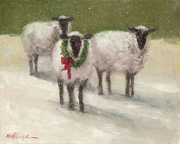 Lambs With Wreath Art Print featuring the painting Lambs With Wreath by Mary Miller Veazie