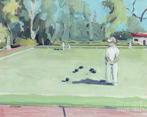 Lawn Bowling Art Print featuring the painting Lawn Bowling in Balboa Park San Diego California by Paul Strahm