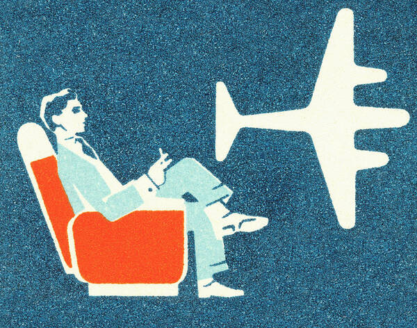 Air Travel Art Print featuring the drawing Man on airplane by CSA Images