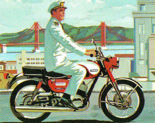 Adult Art Print featuring the drawing Man Riding a Motorcycle in San Francisco by CSA Images