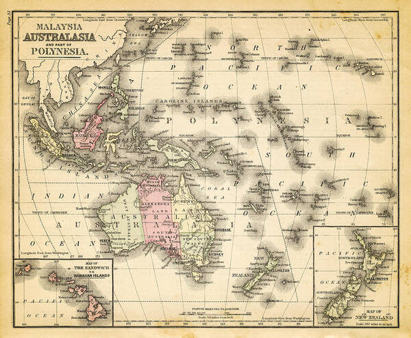 Island Of Borneo Art Print featuring the digital art Map Of Australia, Malaysia And Polynesia by Thepalmer