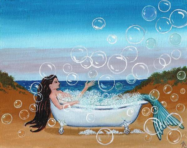 Mermaids Art Print featuring the painting Mermaid Bubble Bath by James RODERICK