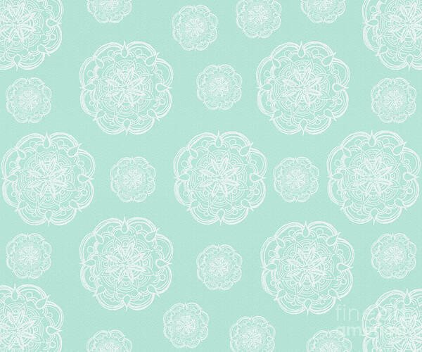 Graphic-design Art Print featuring the painting Mint Romantic Flower Mandala Pattern #2 #decor #art by Anitas and Bellas Art