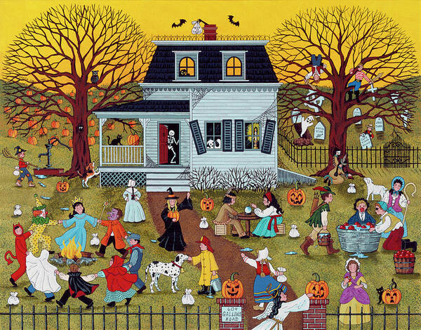 Halloween Art Print featuring the painting Mischief On Gallows Road by Sheila Lee