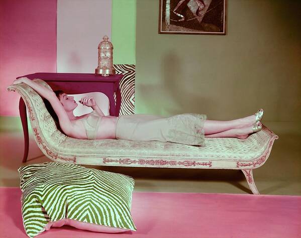 Fashion Art Print featuring the photograph Model In Saks Fifth Avenue Lingerie by Horst P. Horst