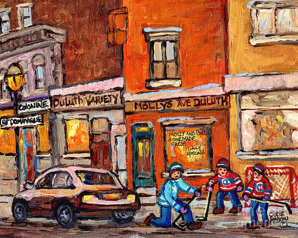 Montreal Art Print featuring the painting Molly And Bill's Duluth Near Coloniale And St Dominique C Spandau Plateau Mont Royal Hockey Artist by Carole Spandau