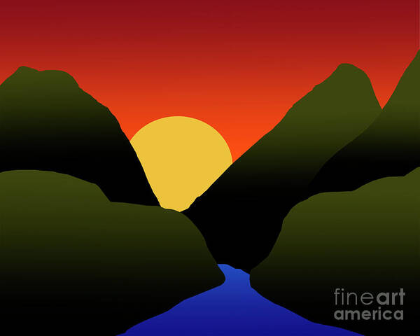 Mountains Art Print featuring the digital art Mountain Sunset by Kirt Tisdale