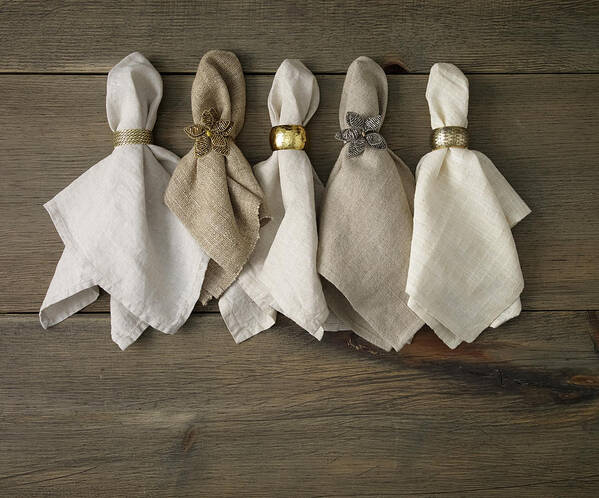 In A Row Art Print featuring the photograph Napkins With Napkin Rings by Mark Lund