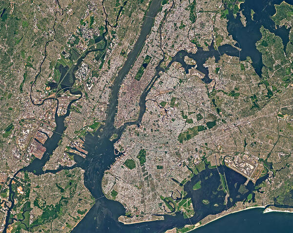 Satellite Image Art Print featuring the digital art New York from space by Christian Pauschert
