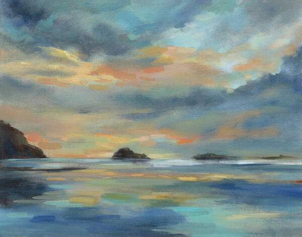 Aqua Art Print featuring the painting Pacific Sunset by Silvia Vassileva