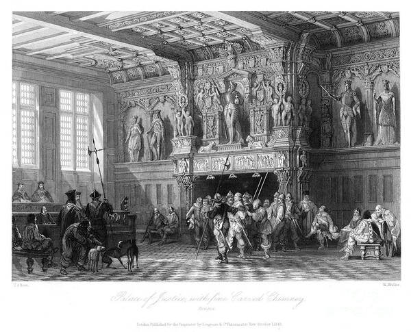 Engraving Art Print featuring the drawing Palace Of Justice, With Fine Carved by Print Collector