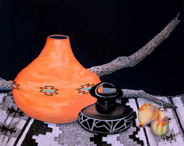 Still Art Print featuring the painting Paper Mache' Pot by M Diane Bonaparte