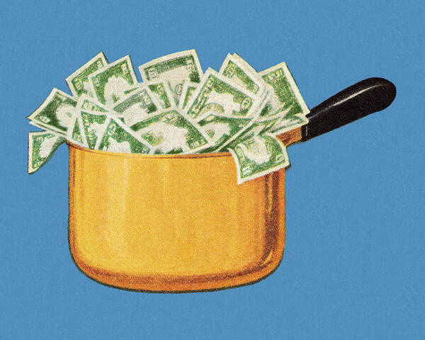 Blue Background Art Print featuring the drawing Pot Full of Money by CSA Images