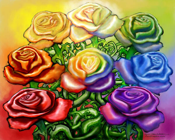 Rainbow Art Print featuring the digital art Rainbow of Roses by Kevin Middleton