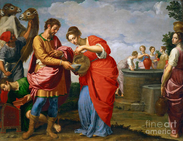 Oil Painting Art Print featuring the drawing Rebecca And Eliezer At The Well by Heritage Images