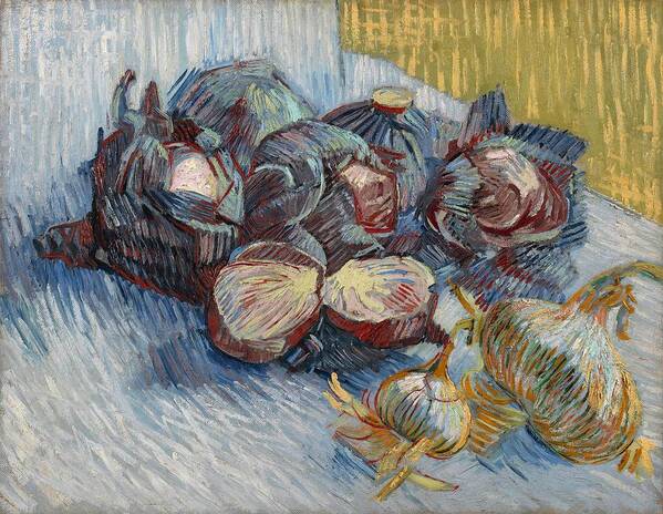 Oil On Canvas Art Print featuring the painting Red Cabbages and Onions. by Vincent van Gogh -1853-1890-