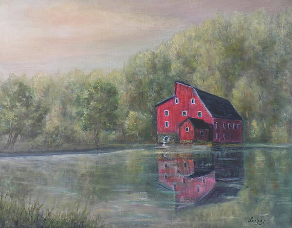 Red Barn Historic New Jersey Art Print featuring the painting Red Mill Clinton New Jersey by Katalin Luczay