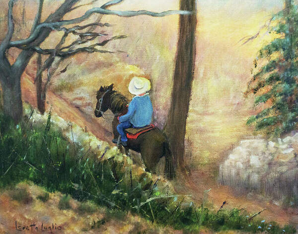 Canyon Art Print featuring the painting Riding the Canyon Trail by Loretta Luglio