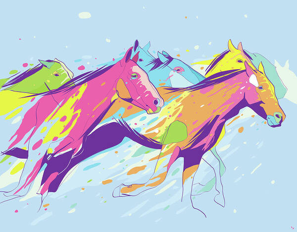 Horse Art Print featuring the digital art Running Horses by Rubens Lp