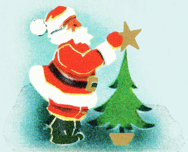 Accessories Art Print featuring the drawing Santa puts the star on the tree by CSA Images