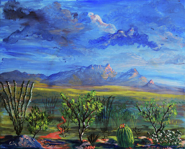 Santa Art Print featuring the painting Santa Rita Mountains Last Light by Chance Kafka