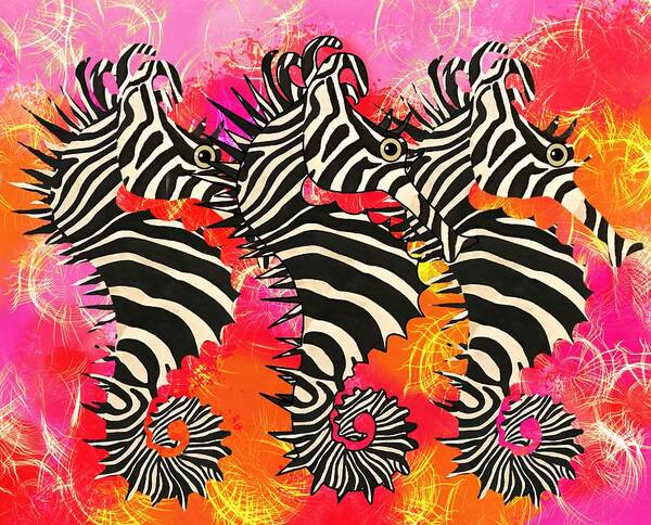 Seahorse Art Print featuring the mixed media SeaZebra Digital11 by Joan Stratton