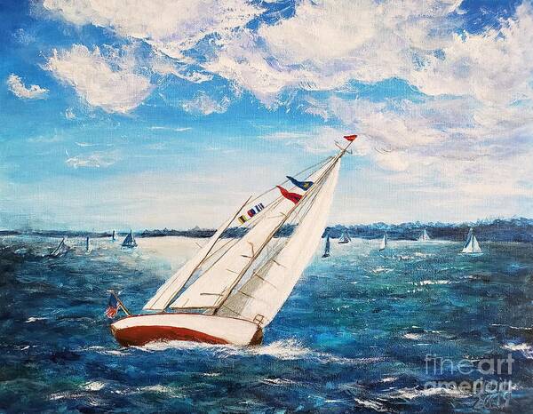 Yawl Art Print featuring the painting Seilglede #2, Yawl by C E Dill