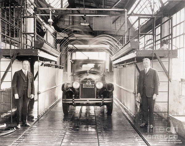 Hose Art Print featuring the photograph Shower Bath At Worlds First Car Wash by Bettmann