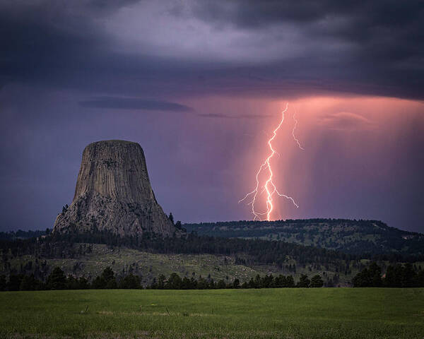 Devils Tower Art Print featuring the photograph Showers and LIghtning by Laura Hedien