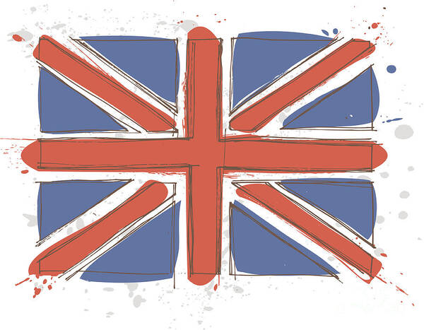 Watercolor Painting Art Print featuring the digital art Sketched Great Britain Flag by Shanina
